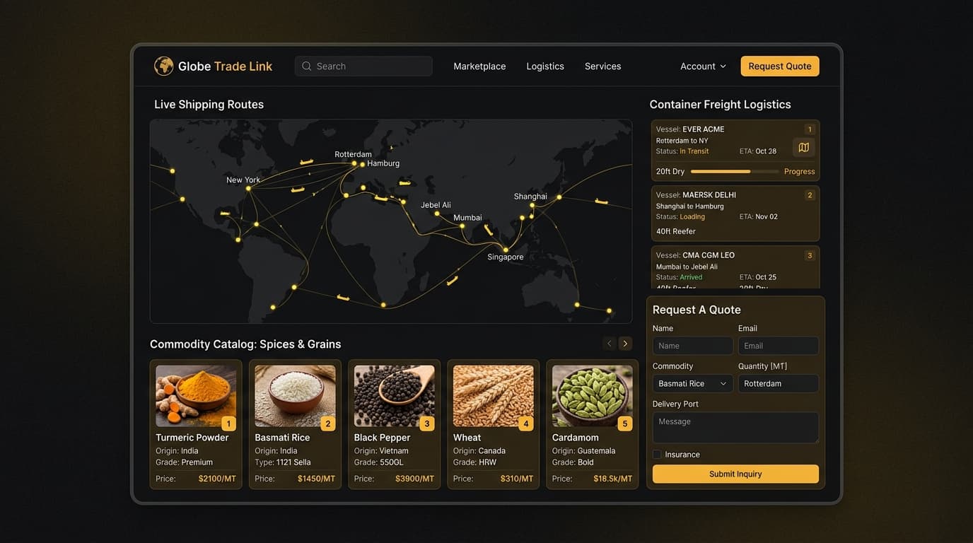Export-Import Trade Portal Interface Preview
